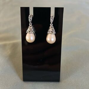 Elegant Silver and Pink Pearl Teardrop Earrings